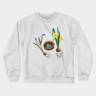 Spring flowers and birds nest Crewneck Sweatshirt